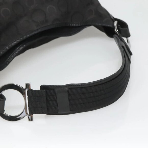 Salvatore Ferragamo Gancini Bag Canvas Leather Black Silver Auth bs26905 - Picture 8 of 16